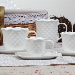 歐式陶瓷咖啡杯碟套裝 陶瓷杯新浮雕咖啡杯碟 馬克杯 白色